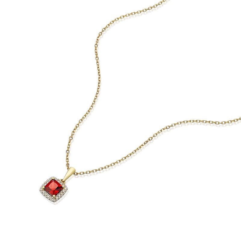 Main Image 2 of 9ct Yellow Gold Diamond & Garnet Pendant Necklace