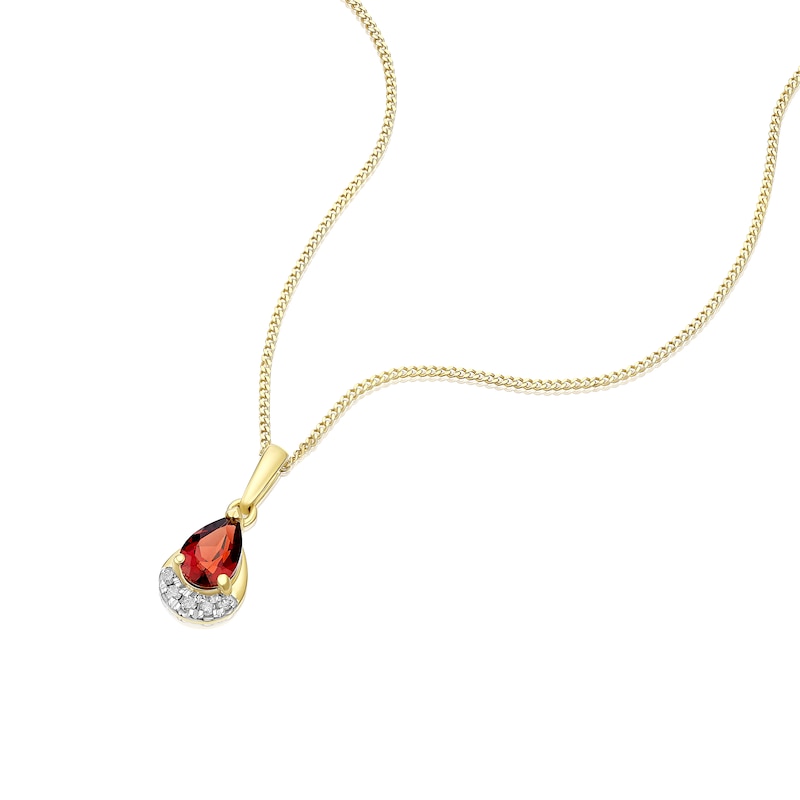 Main Image 2 of 9ct Yellow Gold Diamond & Garnet Pendant Necklace