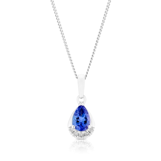 9ct White Gold Diamond and Tanzanite Pendant Necklace