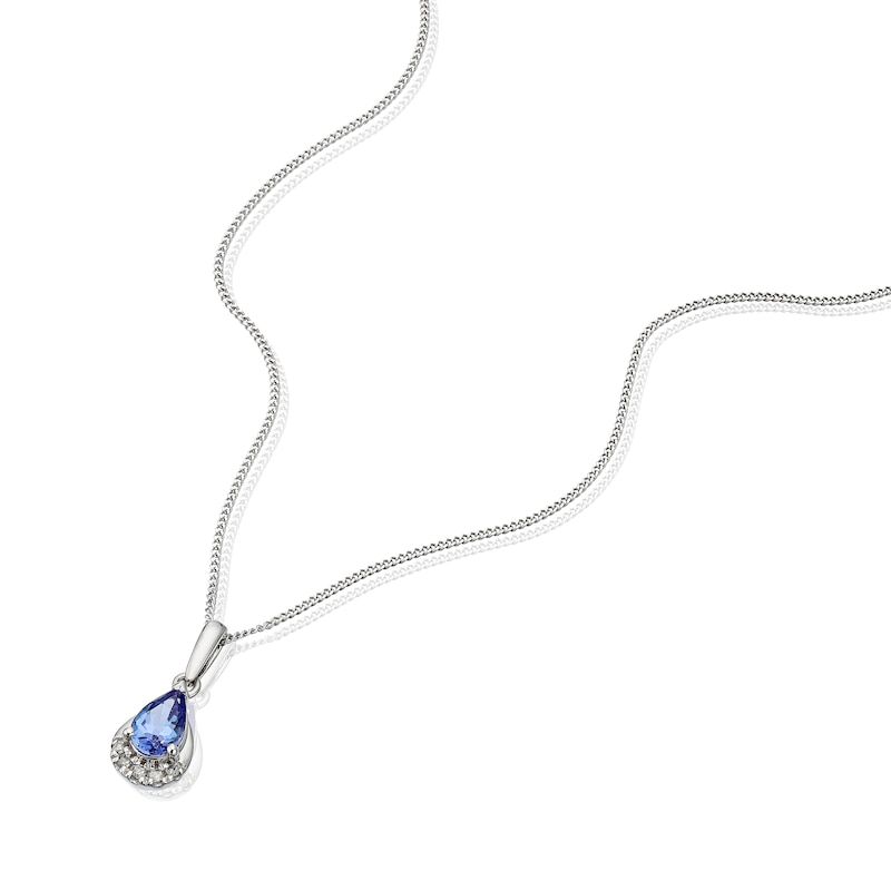 Main Image 2 of 9ct White Gold Diamond & Tanzanite Pendant Necklace