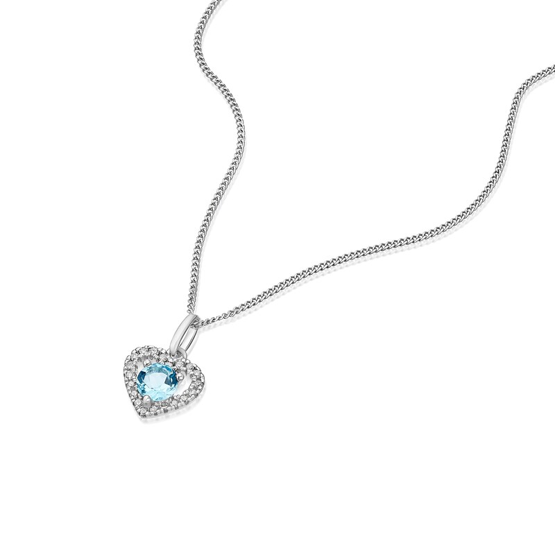 Main Image 2 of 9ct White Gold Diamond Swiss Blue Topaz Heart Necklace