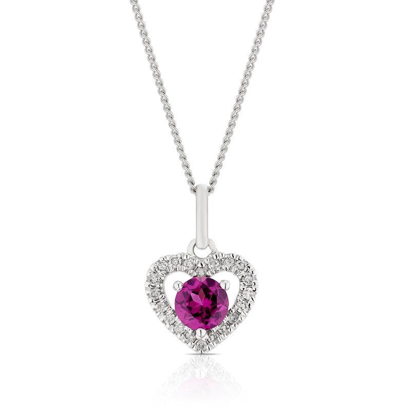 Main Image 1 of 9ct White Gold Diamond & Rhodolite Garnet Pendant Necklace