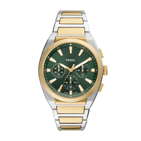 Fossil Mens Everett Chronograph Two Tone Stainless Steel Wat