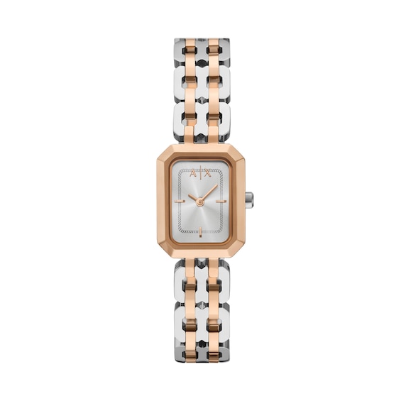 Armani Exchange Women's Rectangular Dial Rose Gold Tone Stainless Steel Watch