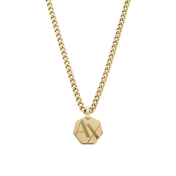 Armani Exchange Mens Gold Tone Heptagon Pendant Necklace