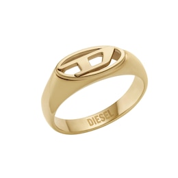 Diesel Men's Gold Tone Stainless Steel Signet Ring - Size R