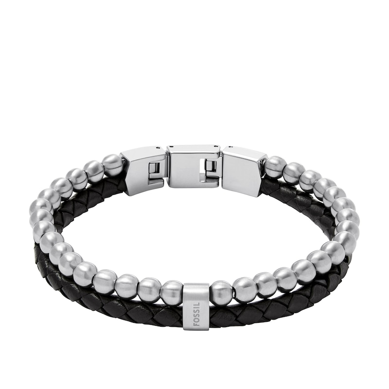 Main Image 1 of Fossil Men's Beads Black Leather Multistrand Bracelet