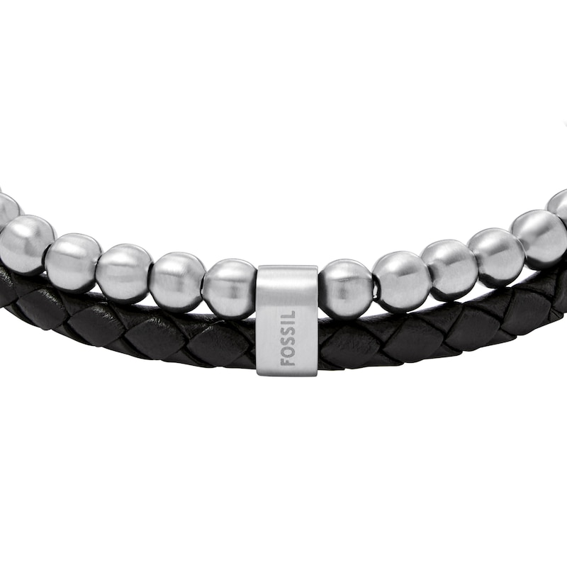Main Image 2 of Fossil Men's Beads Black Leather Multistrand Bracelet