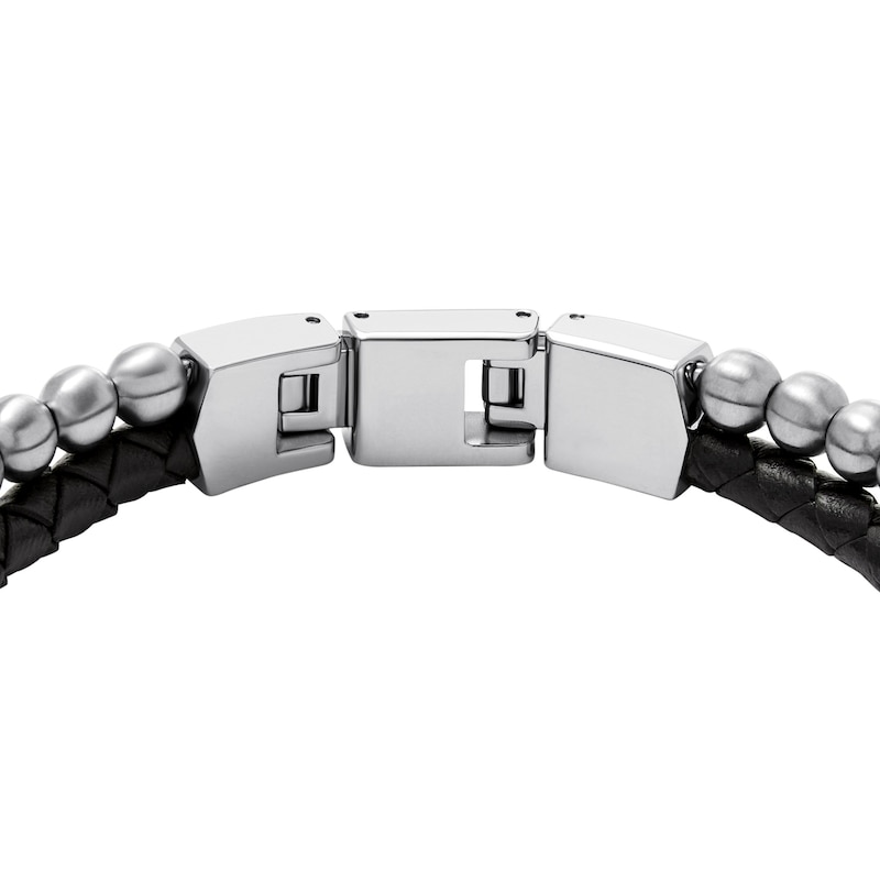 Main Image 3 of Fossil Men's Beads Black Leather Multistrand Bracelet