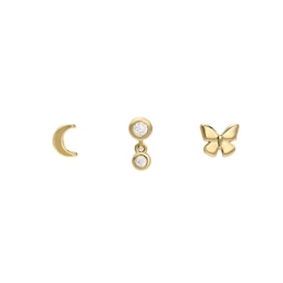 Fossil Ladies' All Stacked Up Gold Tone Brass Butterfly Earring Set