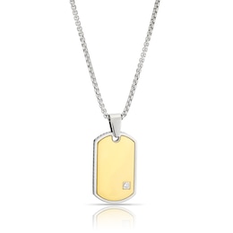 Men's Stainless Steel & Gold Tone Cubic Zirconia Dog Tag Pendant Necklace