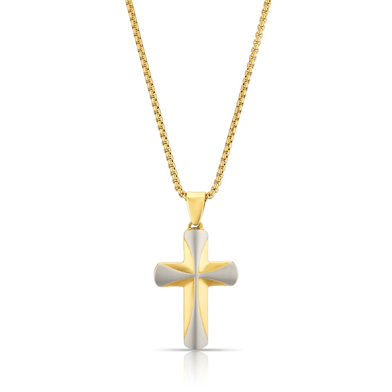Main Image 1 of Men's Stainless Steel & Silver Tone Fancy Cross Pendant Necklace
