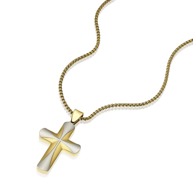 Main Image 2 of Men's Stainless Steel & Silver Tone Fancy Cross Pendant Necklace