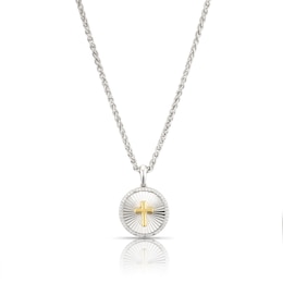 Men's Sterling Silver & 18ct Gold Vermeil Diamond Cut Circle Pendant Necklace