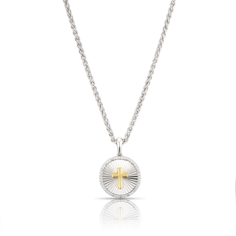 Main Image 1 of Men's Sterling Silver & 18ct Gold Vermeil Diamond Cut Circle Pendant Necklace