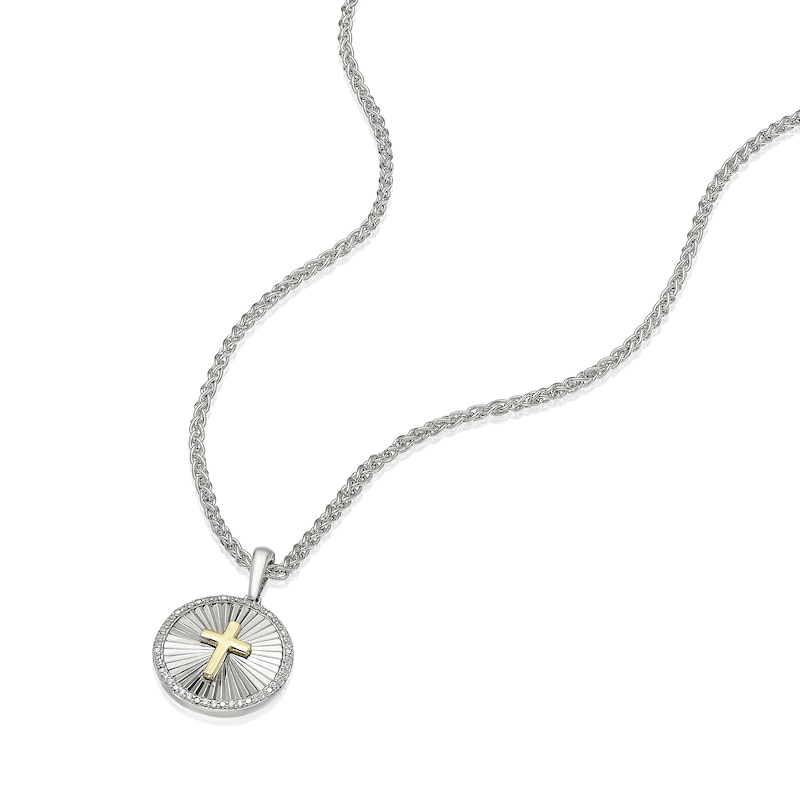 Main Image 2 of Men's Sterling Silver & 18ct Gold Vermeil Diamond Cut Circle Pendant Necklace