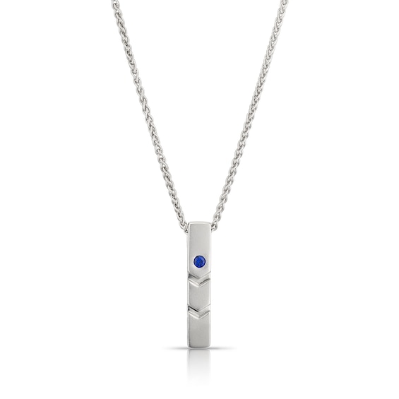 Mens Sterling Silver Created Sapphire Bar Pendant Necklace