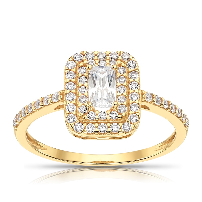 Main Image 1 of 9ct Yellow Gold Emerald Halo Cubic Zirconia Ring