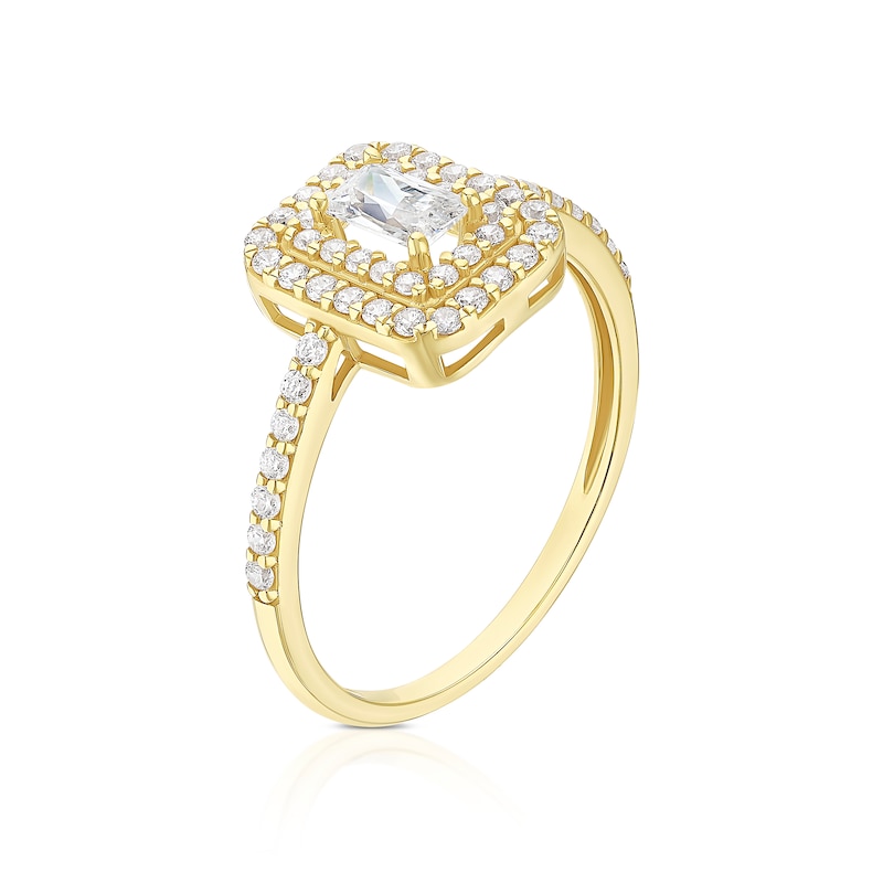 Main Image 2 of 9ct Yellow Gold Emerald Halo Cubic Zirconia Ring