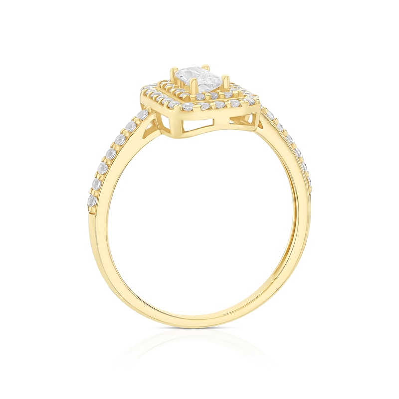 Main Image 3 of 9ct Yellow Gold Emerald Halo Cubic Zirconia Ring