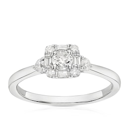 9ct White Gold 0.40ct Diamond Baguette & Round Halo Ring