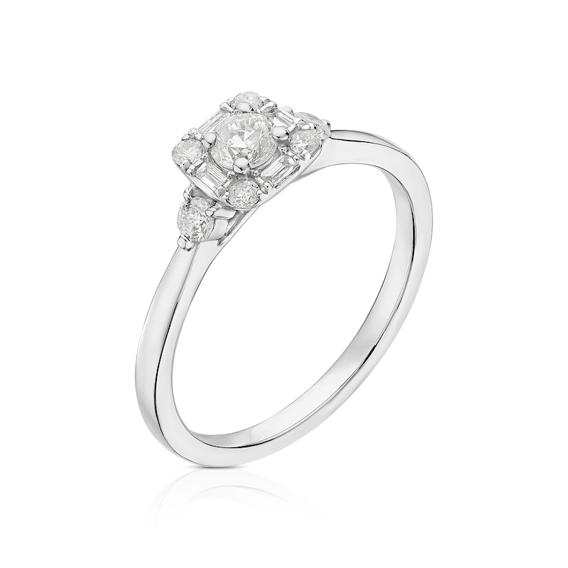 Main Image 2 of 9ct White Gold 0.40ct Diamond Baguette & Round Halo Ring