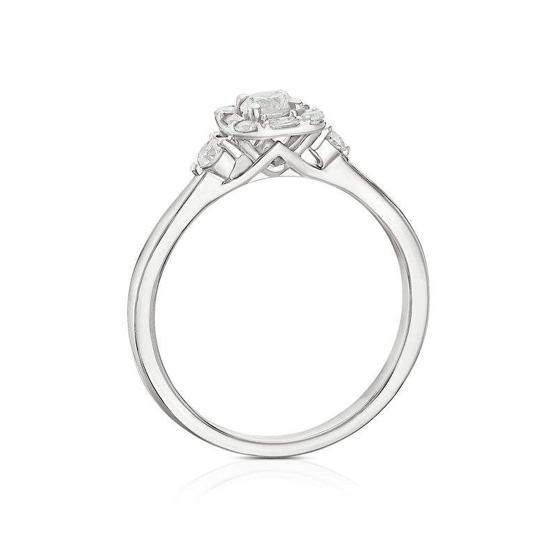 Main Image 3 of 9ct White Gold 0.40ct Diamond Baguette & Round Halo Ring