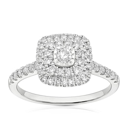 9ct White Gold 0.50ct Diamond Double Cushion Halo Ring