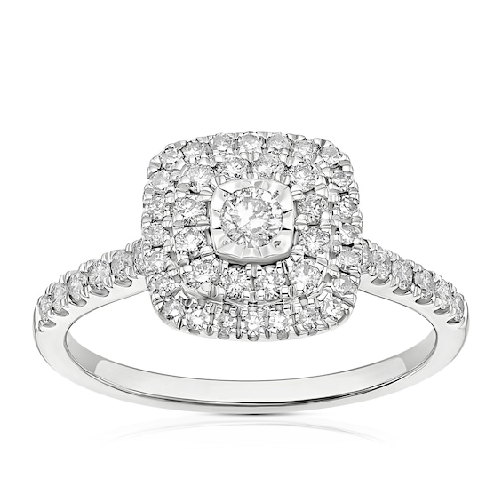 9ct White Gold 0.50ct Diamond Double Cushion Halo Ring
