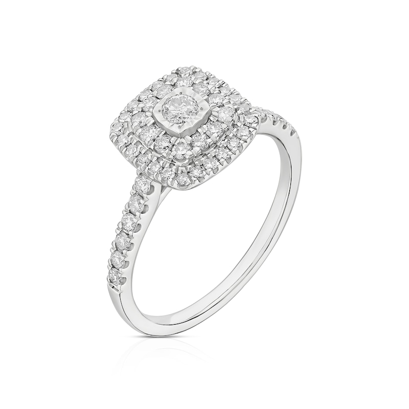 Main Image 2 of 9ct White Gold 0.50ct Diamond Double Cushion Halo Ring