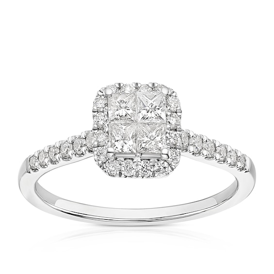 Engagement Ring 9ct White Gold Cushion Cluster 0.50ct Diamon