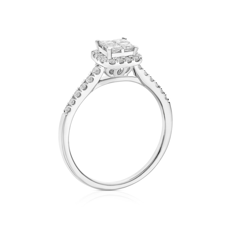 Main Image 3 of 9ct White Gold 0.50ct Diamond Cushion Cluster Ring