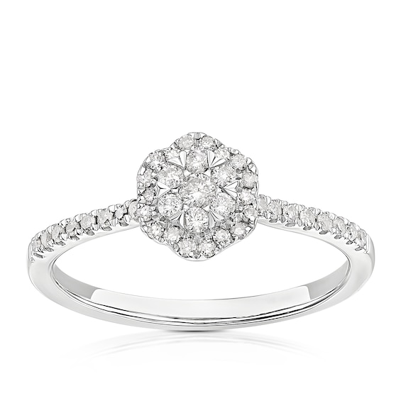 Engagement Ring 9ct White Gold Flower Cluster 0.25ct Diamond