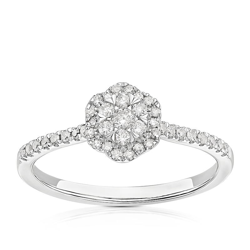Main Image 1 of 9ct White Gold 0.25ct Diamond Flower Cluster Ring
