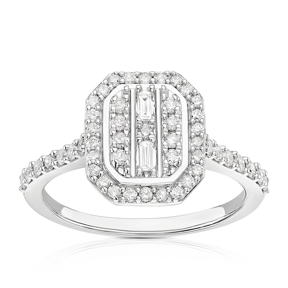 9ct White Gold 0.50ct Diamond Emerald Cluster Ring
