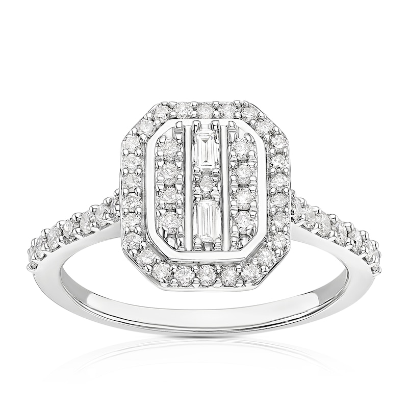 Main Image 1 of 9ct White Gold 0.50ct Diamond Emerald Cluster Ring