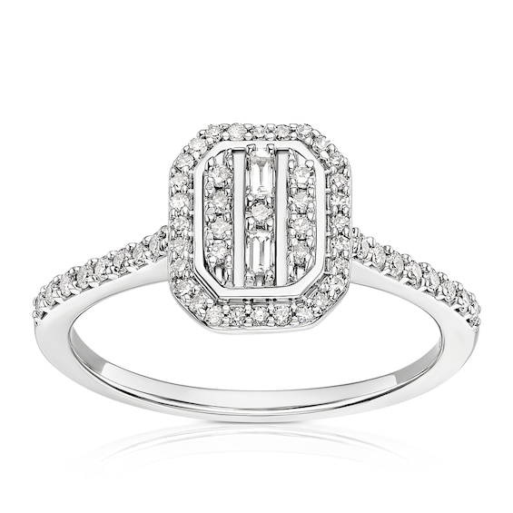 9ct White Gold 0.25ct Diamond Emerald Cluster Ring