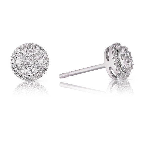 9ct White Gold 0.25ct Diamond Illusion Cluster Stud Earrings
