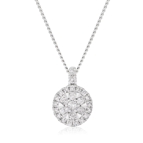 9ct White Gold 0.15ct Diamond Illusion Cluster Pendant Neckl
