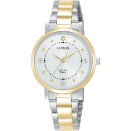 Lorus Solar Ladies' White Dial Two Tone Stainless Bracelet Watch