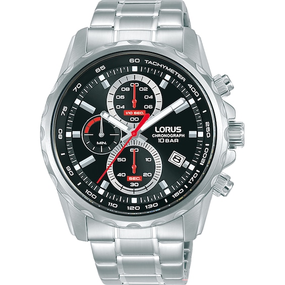 Lorus Mens Black Dial Chronograph Stainless Steel Watch