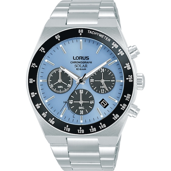 Lorus Solar Mens Chronograph Blue Dial Stainless Steel Watch