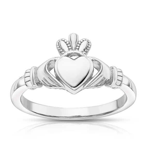 Sterling Silver Rhodium Plated Small Claddagh Ring
