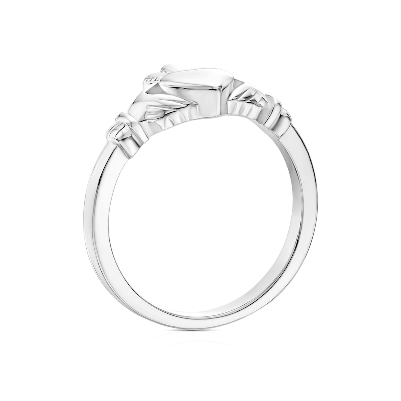 Main Image 3 of Sterling Silver Rhodium Plated Small Claddagh Ring