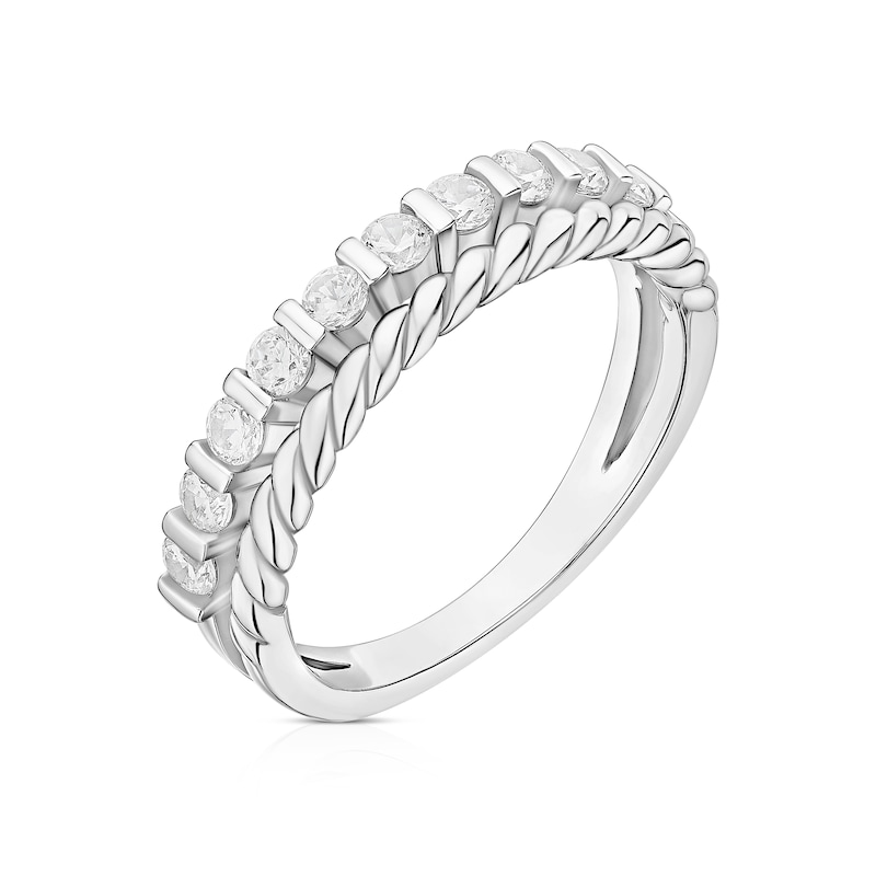 Main Image 2 of Sterling Silver Rhodium Plated Cubic Zirconia & Twist Double Band Ring