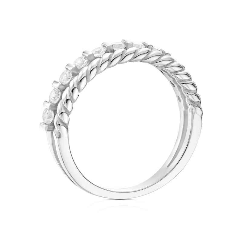 Main Image 3 of Sterling Silver Rhodium Plated Cubic Zirconia & Twist Double Band Ring