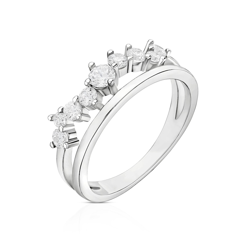 Main Image 2 of Sterling Silver Rhodium Plated Cubic Zirconia Double Band Ring