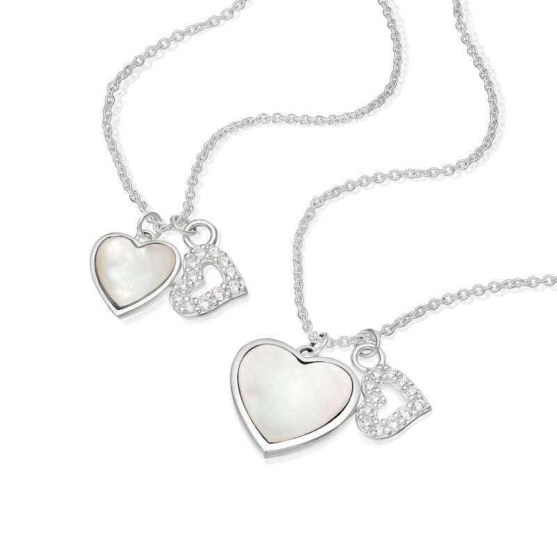 Main Image 2 of Sterling Silver MOP & Cubic Zirconia Heart Mother & Child Pendant Set