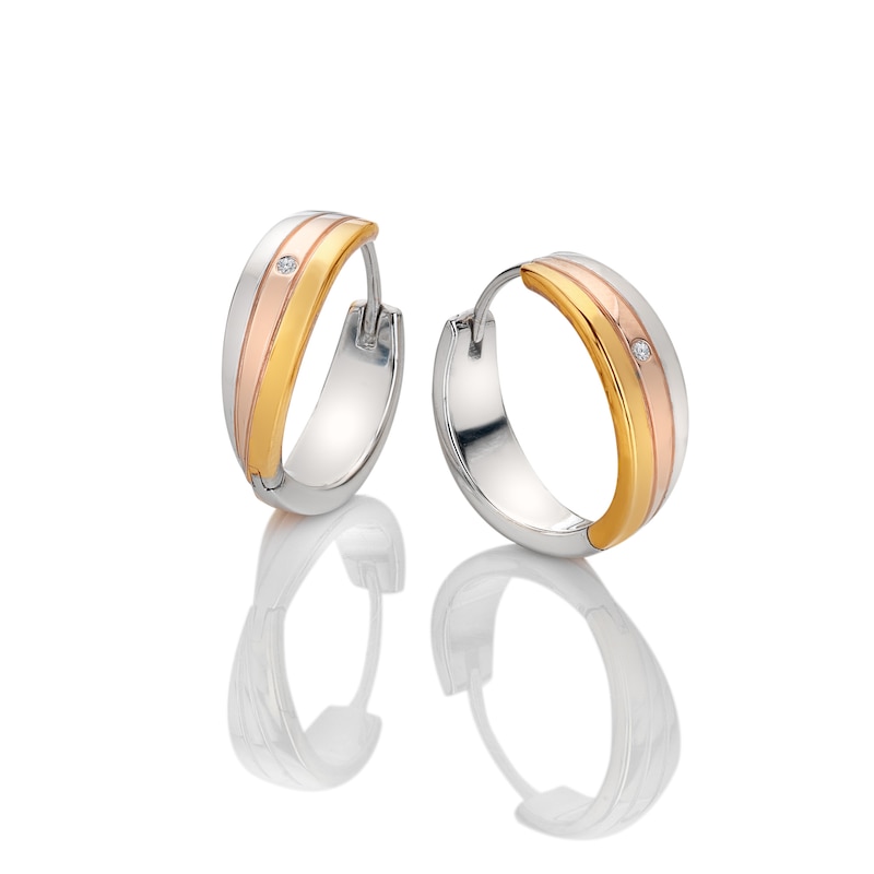 Main Image 1 of Hot Diamonds 18ct Gold Plated Tri-Colour Trio Hoop Stud Earrings