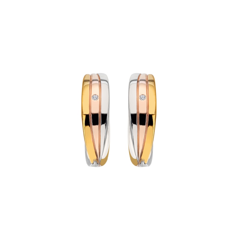 Main Image 2 of Hot Diamonds 18ct Gold Plated Tri-Colour Trio Hoop Stud Earrings
